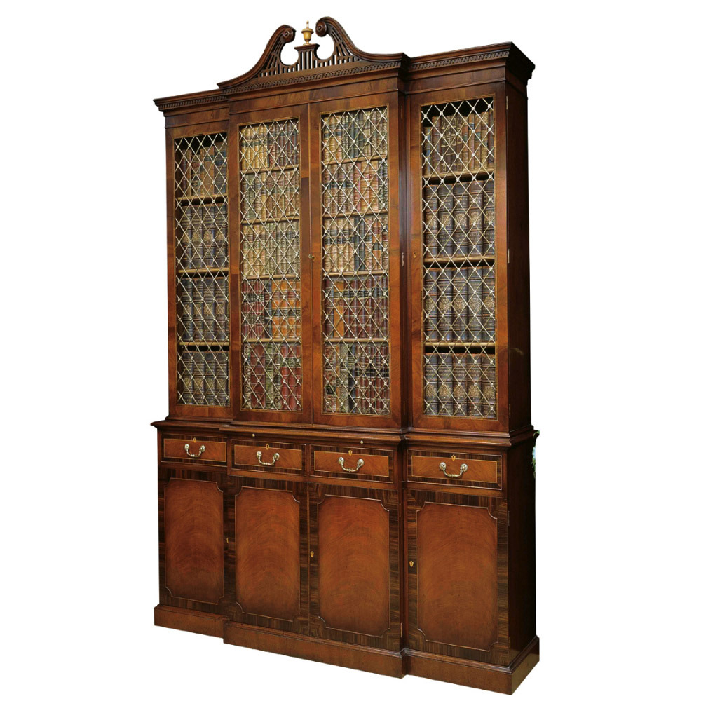 Mahogany Breakfront Bookcase with Rosewood crossbanding