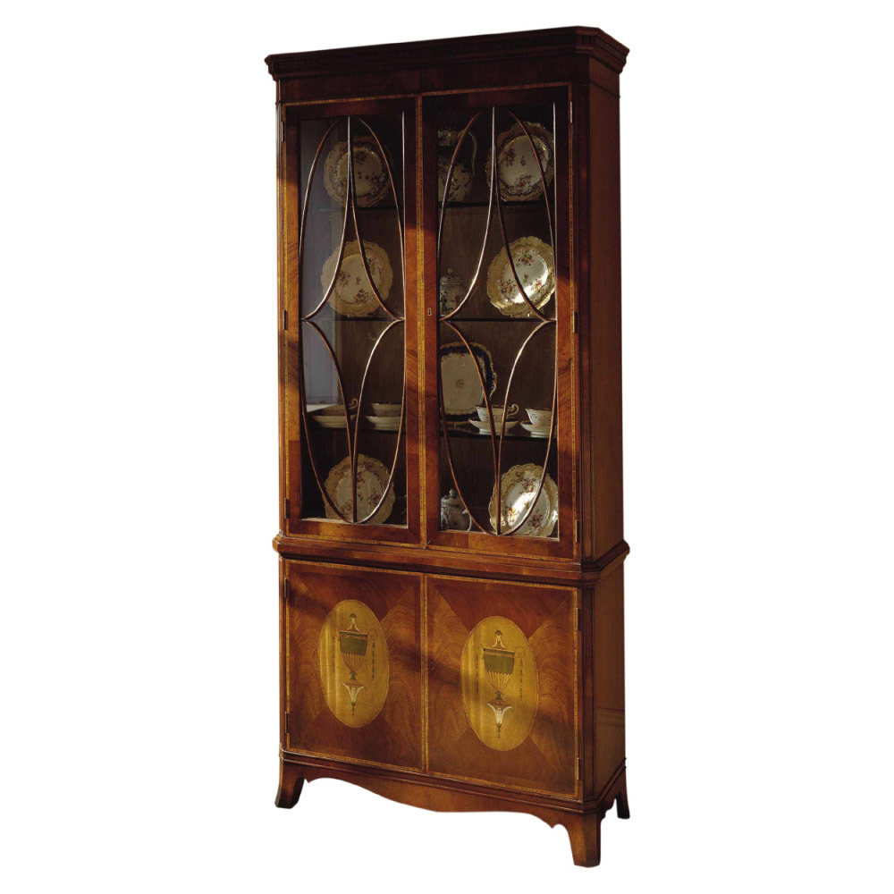 Mahogany Display Cabinet with Satinwood marquetry oval panels