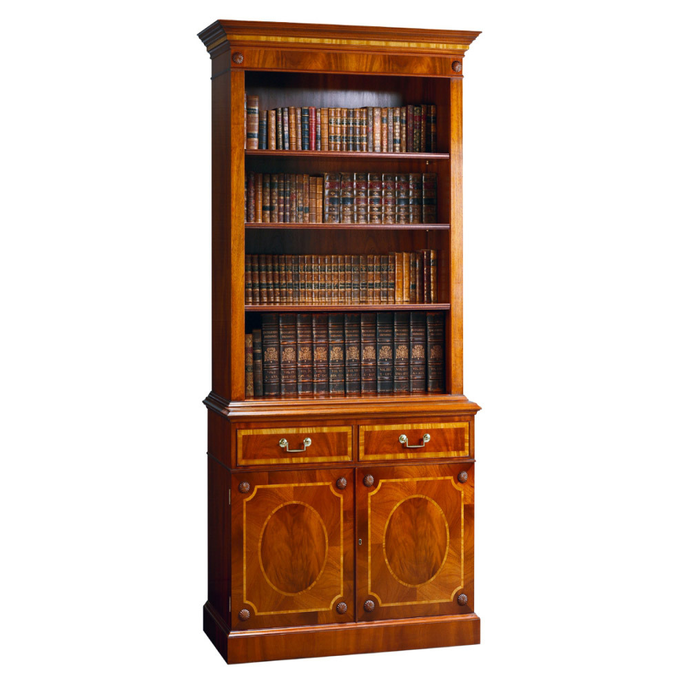 Mahogany Library Bookcase with Fine Satinwood Banding