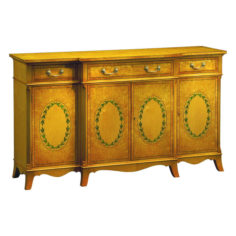 Karelian Birch Breakfront Side Cabinet with Marquetry Panels