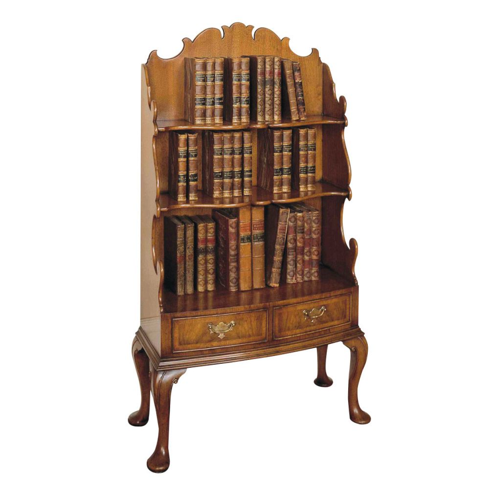 Walnut Bow-fronted Bookcase