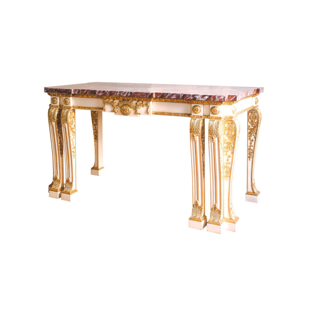 Painted Ivory Side Table with Gilt Enrichments and Marble Top